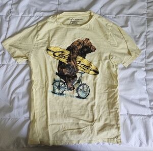 Lucky Brand Surfing Bear Yellow Tee Size 10/12